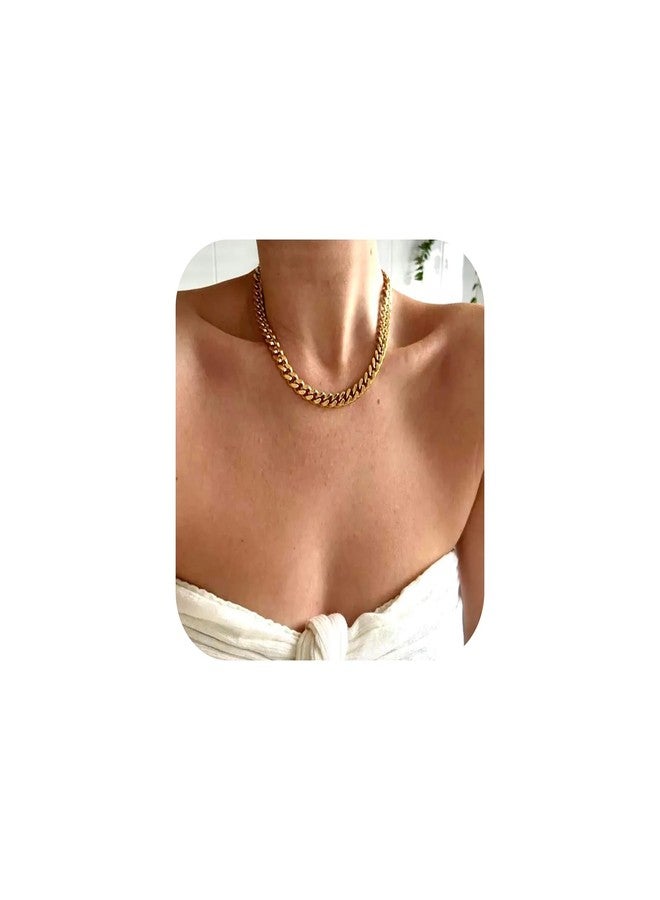 NOKMIT Chunky Cuban Link Curb Chain Necklace for Women Men Dainty 18K Gold Silver Tone Choker Thick Trendy Statement Diamond Cut Punk Hip Hop Cuban Chain Jewelry Gifts Unisex (Gold, 9mm, 18in) - Image 1