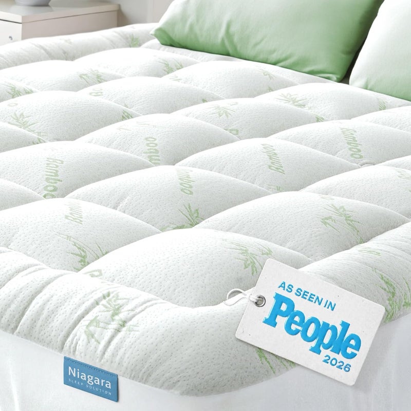 Niagara Sleep Solution Ultra Soft King Size Mattress Topper - Viscose Made from Bamboo Pillow Top Mattress Pad for Back Pain Relief - Naturally Cooling for Hot Sleepers, Green - Image 1