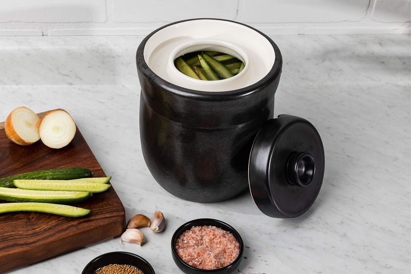 TOMO Fermentation Crock with Weights - Ceramic Sauerkraut Pickling Crock - Stoneware Kombucha Brewing (3L) - Image 4