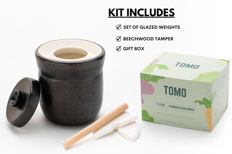 TOMO Fermentation Crock with Weights - Ceramic Sauerkraut Pickling Crock - Stoneware Kombucha Brewing (3L) - Image 2