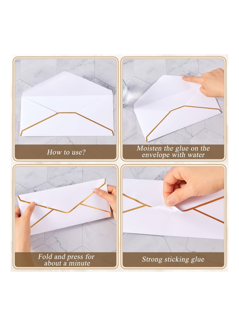 Captaintech 25 White Business Envelopes V Flap with Gold Trim Perfect for Office Invitations Weddings Baby Showers and More 10x24cm - Image 4