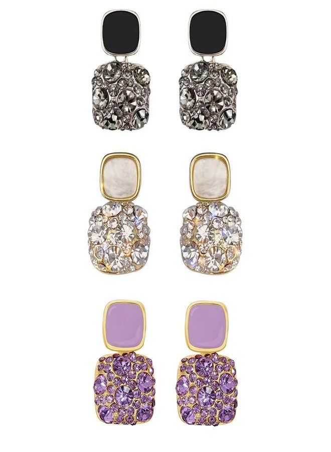 xinxingin 3 Pairs Purple Earrings for Women Stylish, Black and White Earrings, Fashionable Minimalist Stud Earrings for Sensitive Ears, Elegant Jewelry for Everyday Wear and Special Occasions, ( Purple+Black+White) - Image 1