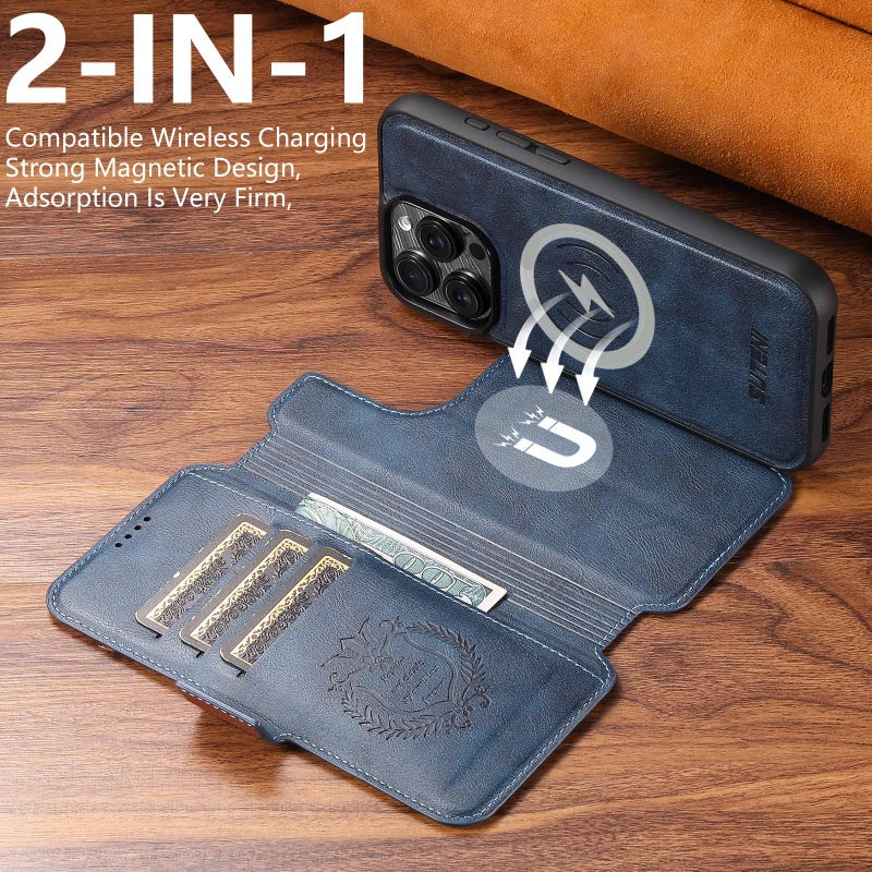 Suteni For Iphone 17 Pro Max Q07 2-In-1 Multi-Function Detachable Wallet Magsafe Phone Case(Blue) - Image 2