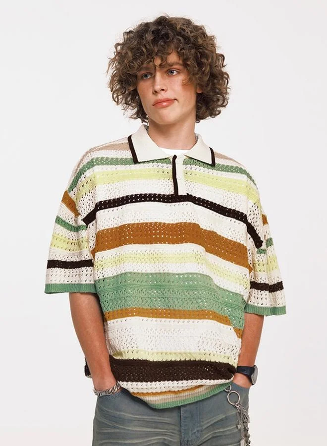 Take Two Men Striped Knitted Polo