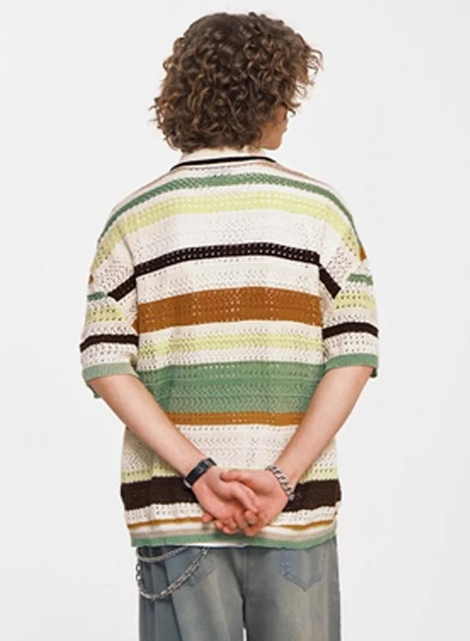 Take Two Men Striped Knitted Polo
