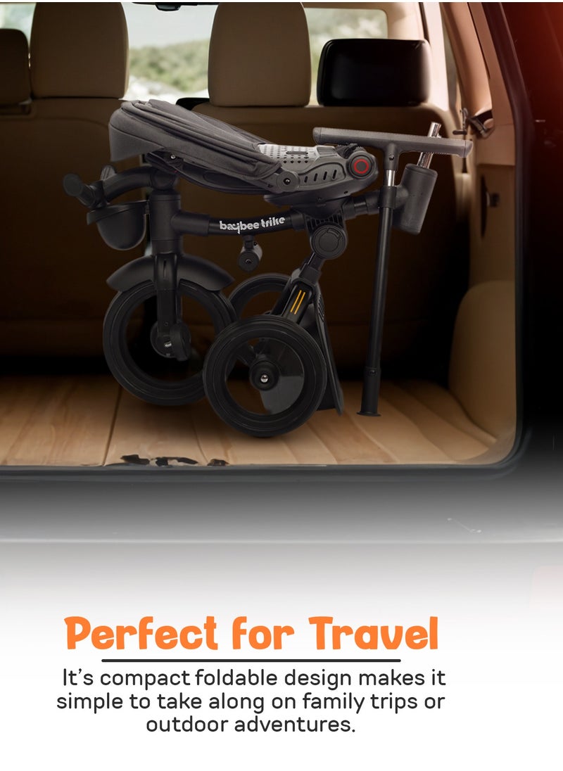 BAYBEE - Cozy 7 in 1 Convertible Baby Tricycle for Kids, Foldable Baby Kids Cycle with Parental Push Handle, Canopy, Rotatable Seat, Light, Safety Bar & Belt | Kids Tricycle Cycle for Kids 1.5 to 5 Years Pink - Image 1