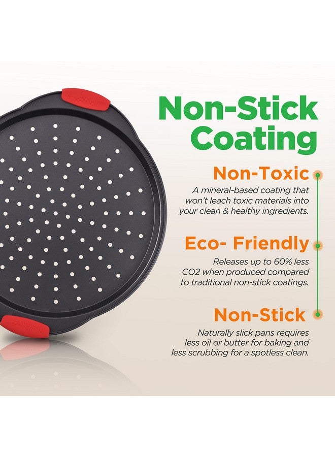 NutriChef 13-Inch Nonstick Pizza Tray - Round Carbon Steel Non-Stick Pizza Baking Pan with Perforated Holes, Premium Bakeware Pizza Screen with Silicone Grip Handles, Dishwasher Safe - NCBPIZ1 - Image 4