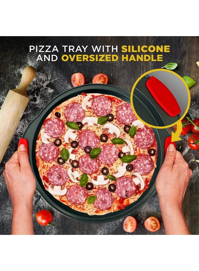 NutriChef 13-Inch Nonstick Pizza Tray - Round Carbon Steel Non-Stick Pizza Baking Pan with Perforated Holes, Premium Bakeware Pizza Screen with Silicone Grip Handles, Dishwasher Safe - NCBPIZ1 - Image 5