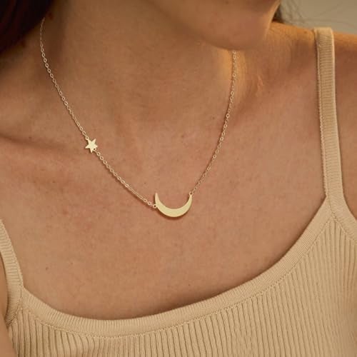 ASCOMY Dainty 14K Gold Plated Moon and Star Pendant Necklaces for Women Minimalist Cute Crescent Moon Necklaces with Star Tiny Charm Necklace for Everyday Jewelry Gifts - Image 4