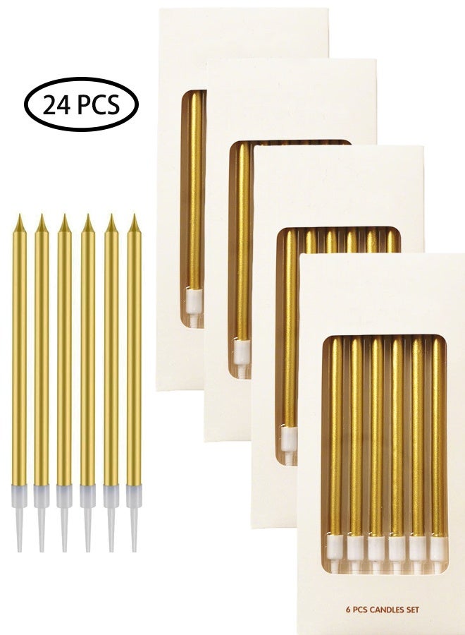 24-Count Birthday Candles - Long Thin Cake Candles Slow Burning Candles for Birthday, Wedding, Lucky Party Decoration (Gold)  - Image 1