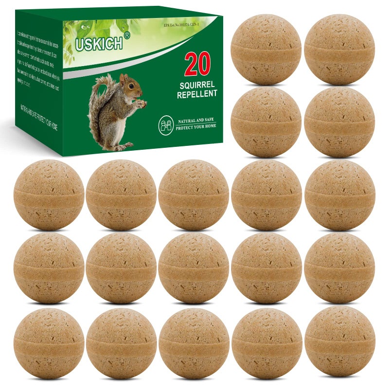 USKICH 20Pack Squirrel Repellent Outdoor Chipmunk Repellent OutdoorRodent RepellentSquirrel Repellent for Attic and Cars Engines Ultra Powerful Squirrel Deterrent Keep Squirrels Out of Garden