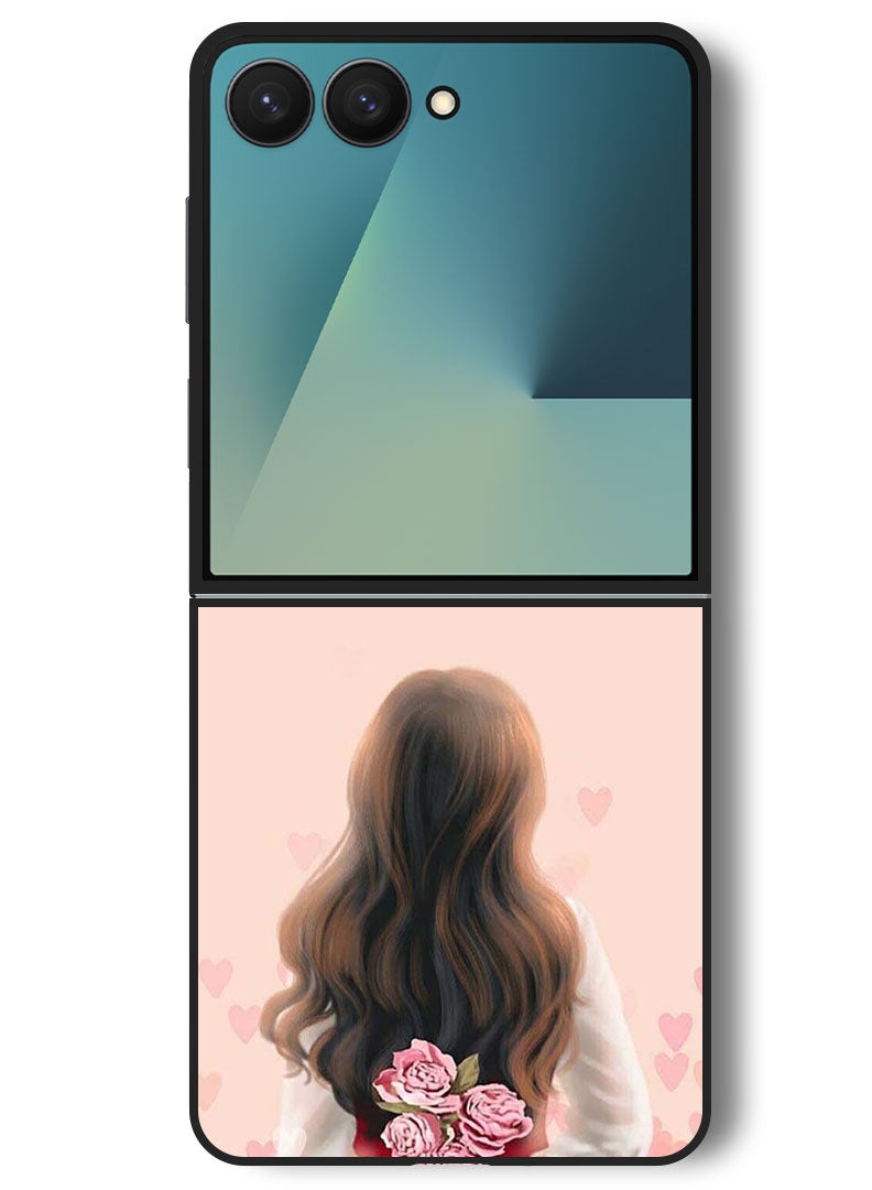 Theodor Case Compatible with Samsung Galaxy Z Flip 7 - 6.9 Inch Protection Shockproof Bumper Cover Girl Hiding Flowers - Image 1