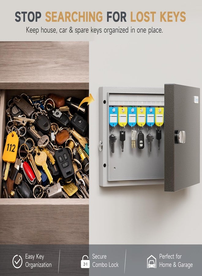 WeHere Key Lock Box Wall Mount, 16 Key Cabinet with Combination Lock & Key Tags, Digital Code Key Organizer Security Storage Lockbox, Key Management for Garage,Office,Holtel,Home - Image 2