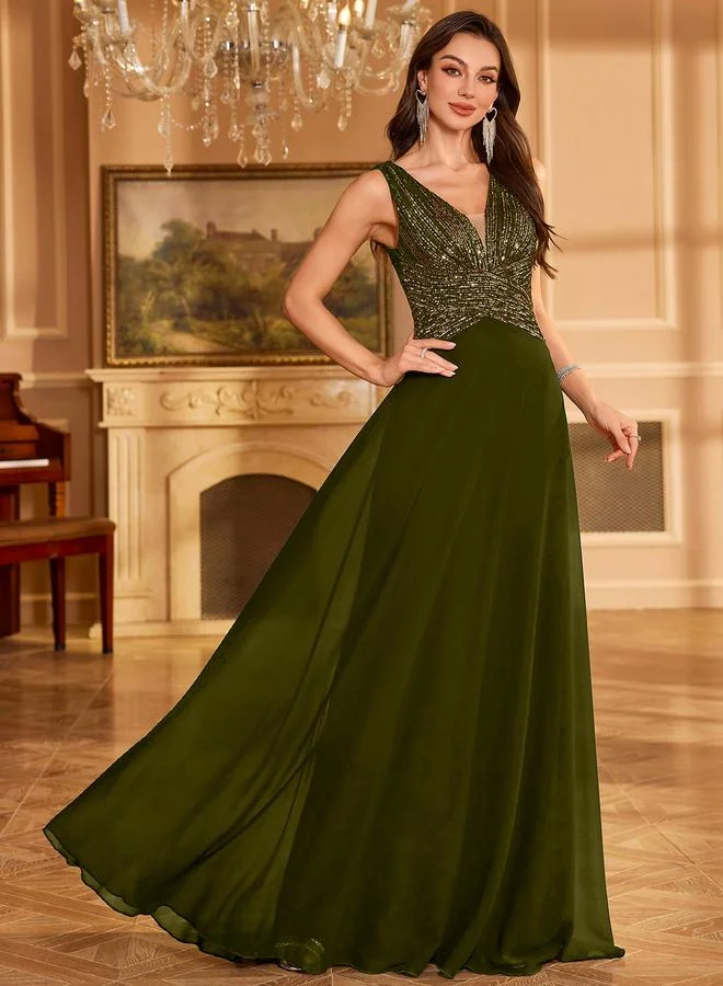 يونيت هورس Olive Sequin A-Line Maxi Evening Dress