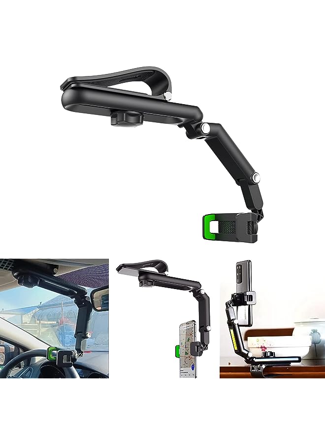 HIYITKS Visor Car Phone Holder Mount Multifunctional Cell Phone Stand HIYITKS Universal Adjustable Arm Cradles Car Holder Mount Phone Car Clip Mount for Sun Visor Rearview Mirror Steering Wheel (Green) - Image 1