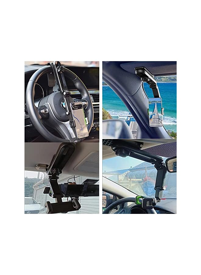 HIYITKS Visor Car Phone Holder Mount Multifunctional Cell Phone Stand HIYITKS Universal Adjustable Arm Cradles Car Holder Mount Phone Car Clip Mount for Sun Visor Rearview Mirror Steering Wheel (Green) - Image 5