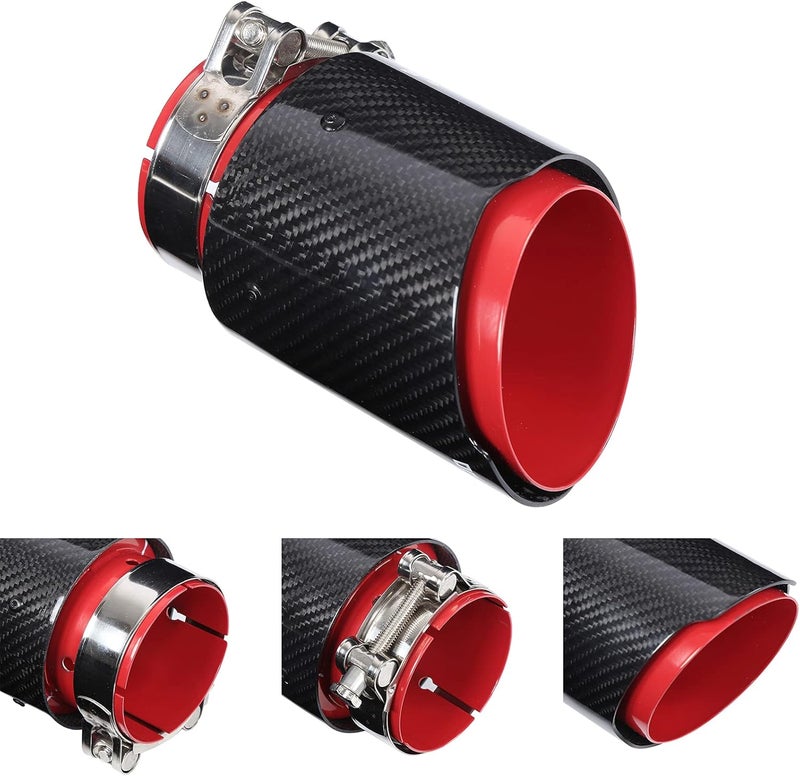 cheekyglo Car Exhaust Pipe Tail Throat, Universal Exhaust Tip Tail Throat Glossy Carbon Fiber Red Pipe Straight 3.1in Inlet 4in Single Outlet - Image 5