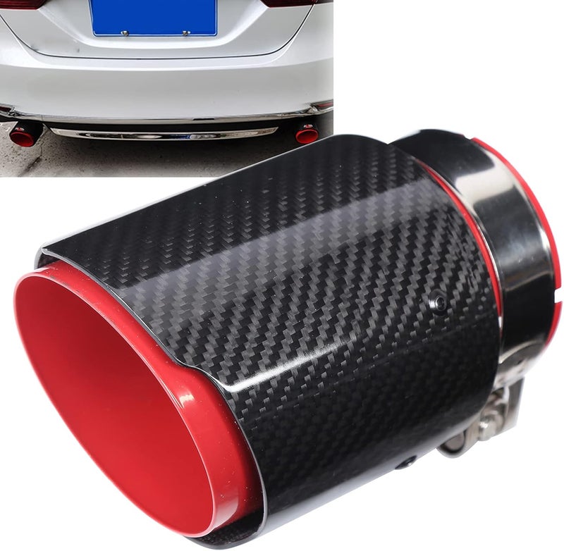 cheekyglo Car Exhaust Pipe Tail Throat, Universal Exhaust Tip Tail Throat Glossy Carbon Fiber Red Pipe Straight 3.1in Inlet 4in Single Outlet - Image 2