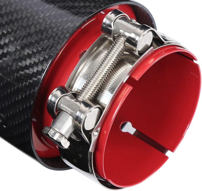 cheekyglo Car Exhaust Pipe Tail Throat, Universal Exhaust Tip Tail Throat Glossy Carbon Fiber Red Pipe Straight 3.1in Inlet 4in Single Outlet - Image 3