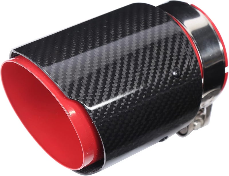 cheekyglo Car Exhaust Pipe Tail Throat, Universal Exhaust Tip Tail Throat Glossy Carbon Fiber Red Pipe Straight 3.1in Inlet 4in Single Outlet - Image 1