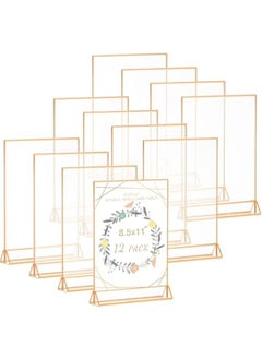 Generic Acrylic Gold Sign Holder,Wedding Table Numbers Picture Frames, Double Sided Menu Holders Picture Frames for Restaurants, Home, Photo Frames, Store (8.5 x 11- 12 Pack)  - Image 1
