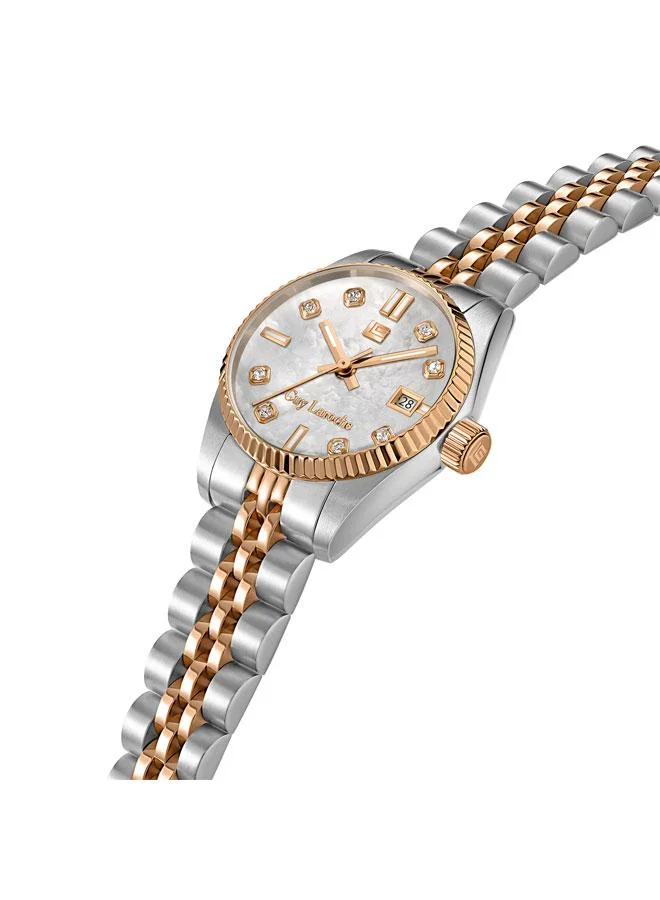 Guy Laroche Rose White Mother-of-pearl Dial Silver-Rose Gold Metal Bracelet Analog Watch for Women 26mm