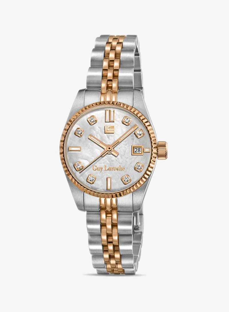 Guy Laroche Rose White Dial Stainless Steel Bracelet Analog Watch for Women, 26mm