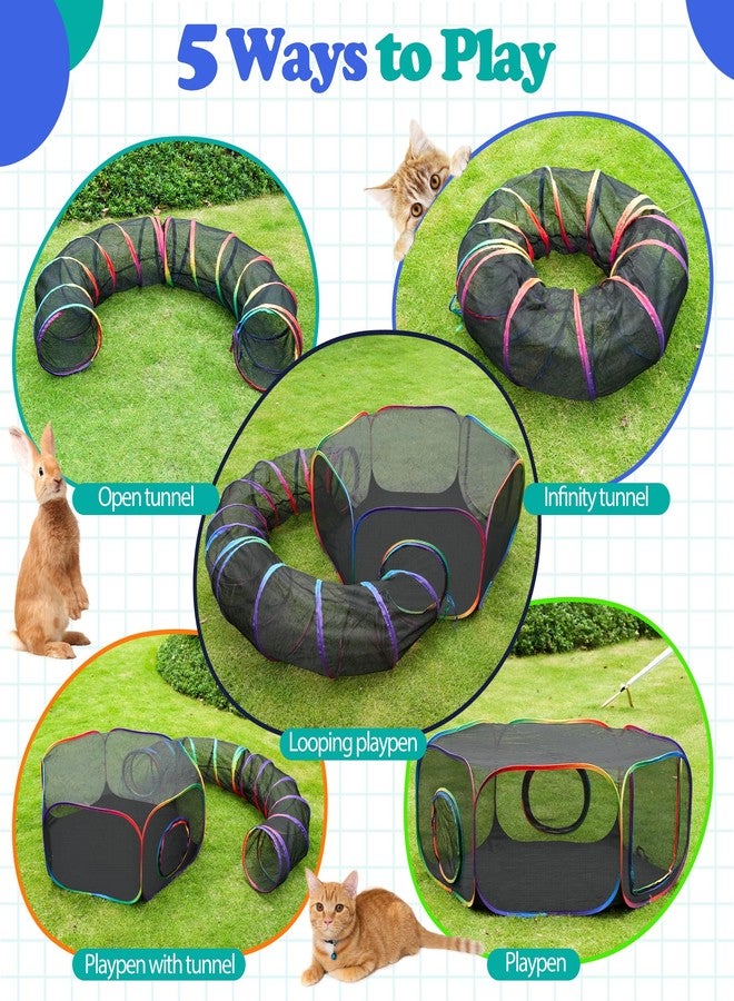 PLITTPETTS Outdoor Cat Enclosures, Portable Rainbow Catio Playground with Storage Bag & 4 Tent Stakes for Cats and Small Animals, Foldable Cat Playpen with Tunnel for Outside and Indoor Play - Image 3