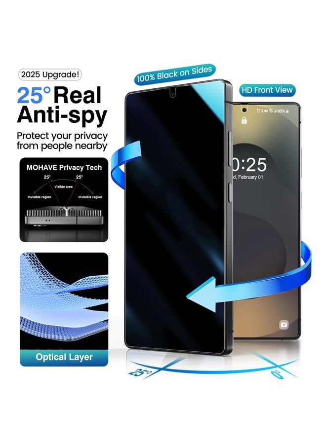 Mohave 4 Pack Privacy Screen Protector for SAMSUNG Galaxy S25 Ultra 6.9" with 2 Pack Camera Lens Protector [Auto Alignment/Dust Removal] Anti Spy Tempered Glass [Military Grade Shatterproof] 100% - Image 3