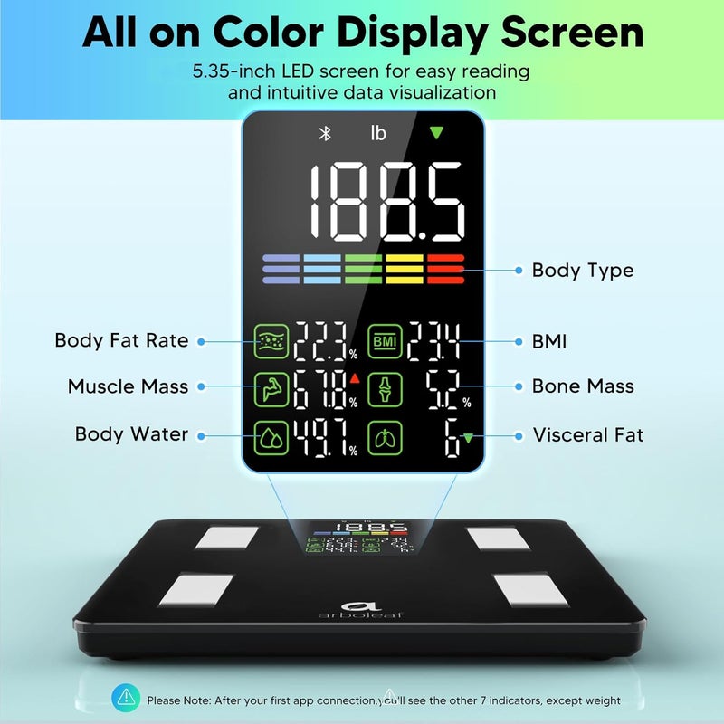 Arboleaf Smart Weight Scale with BMI, Body Fat, Muscle Mass, 14 Body Composition Metrics, 500lbs , Large LED Display - Image 2
