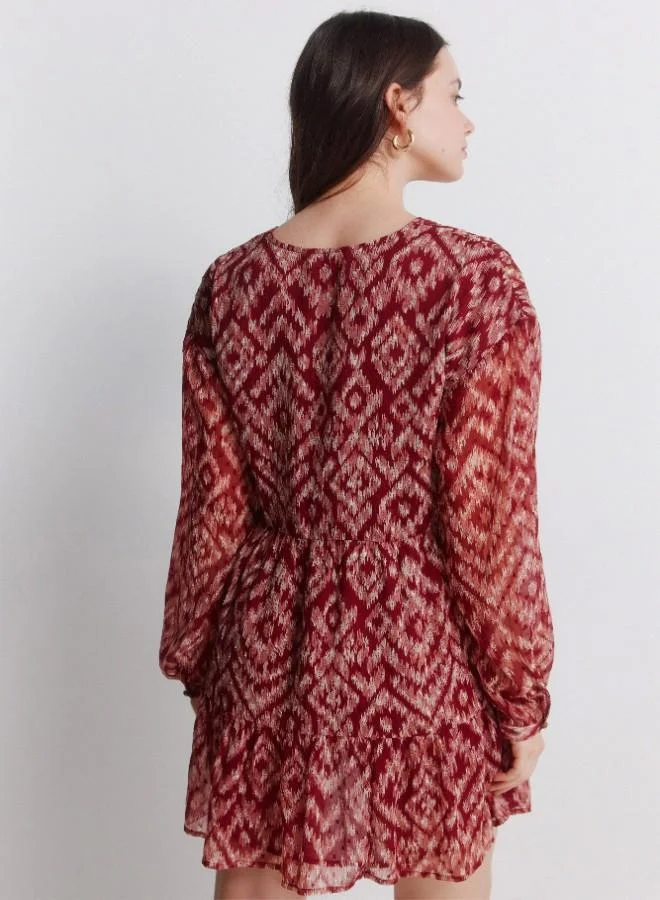 Springfield  Printed chiffon and sequin long sleeve short dress for Women | Best Price UAE