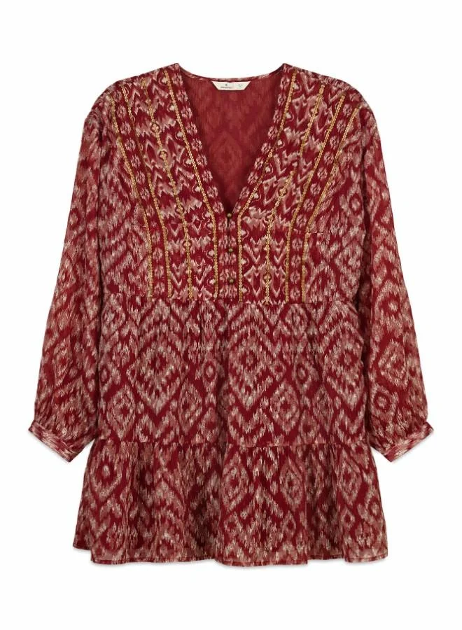 Springfield  Printed chiffon and sequin long sleeve short dress for Women | Best Price UAE