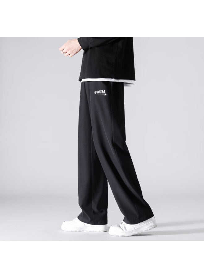 Poum Men's Quick-drying Ice Silk Pants Spring And Summer Thin Loose Wide-leg Sports Cropped Trousers Ym01 Black 2XL - Image 1