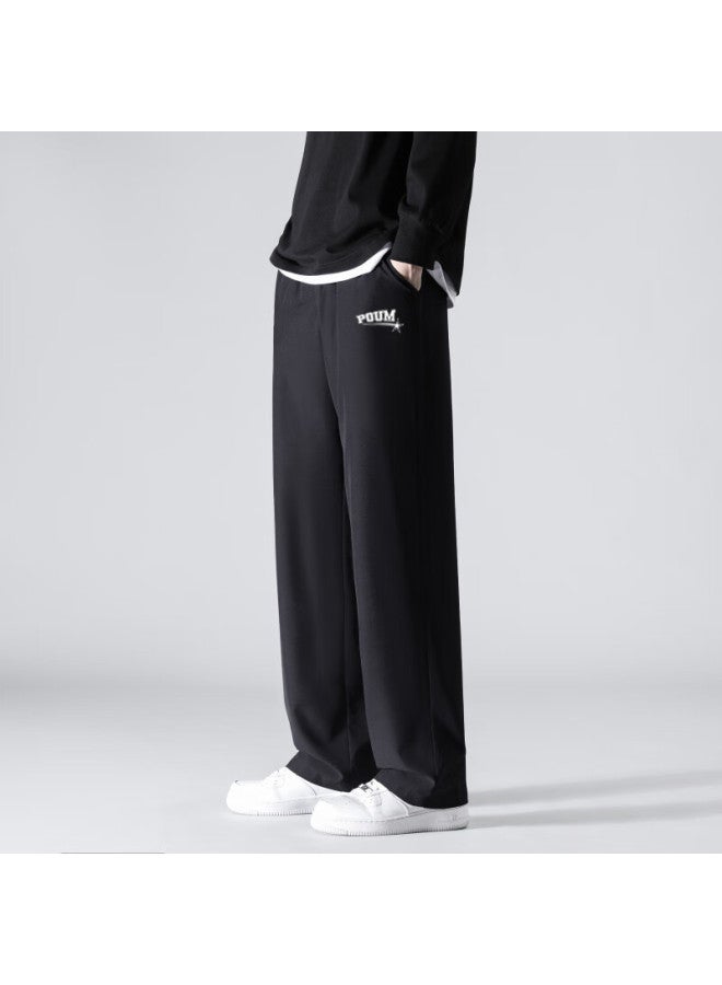 Poum Men's Quick-drying Ice Silk Pants Spring And Summer Thin Loose Wide-leg Sports Cropped Trousers Ym01 Black 2XL - Image 4