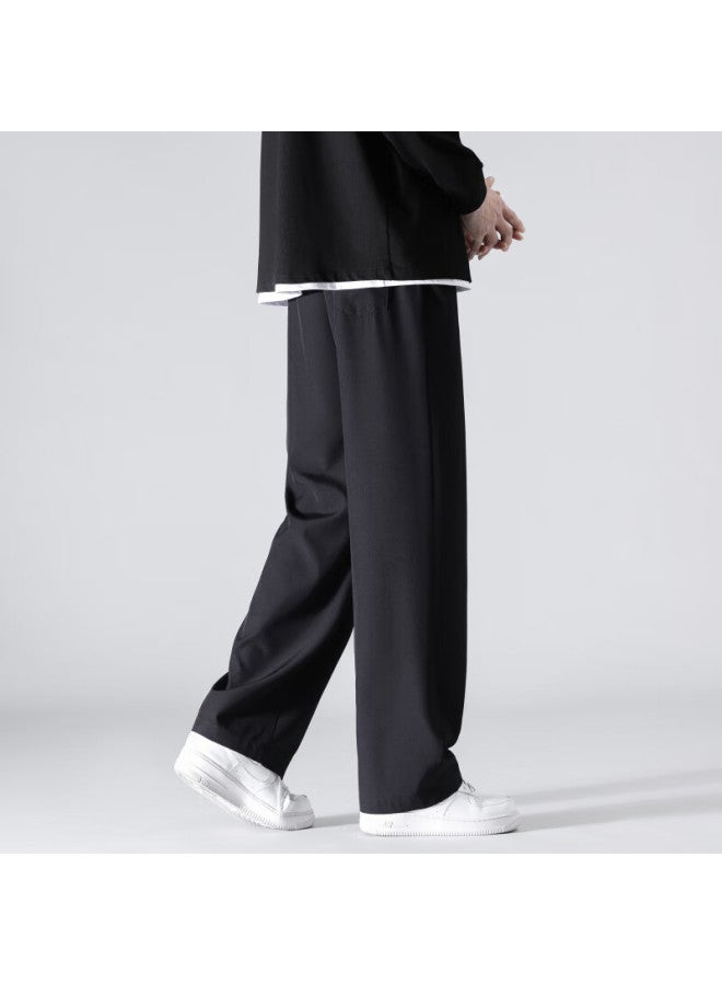 Poum Men's Quick-drying Ice Silk Pants Spring And Summer Thin Loose Wide-leg Sports Cropped Trousers Ym01 Black 2XL - Image 3