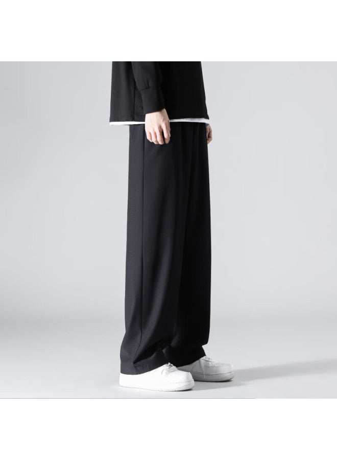 Poum Men's Quick-drying Ice Silk Pants Spring And Summer Thin Loose Wide-leg Sports Cropped Trousers Ym01 Black 2XL - Image 2