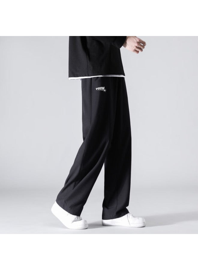 Poum Men's Quick-drying Ice Silk Pants Spring And Summer Thin Loose Wide-leg Sports Cropped Trousers Ym01 Black 2XL - Image 5