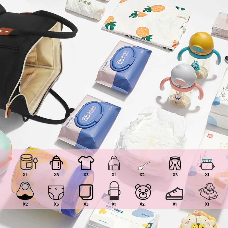 Femuar Diaper Bag Backpack Multifunction Maternity Nappy Baby Bag for Girls & Boys Large Capacity Travel Diaper Bags Dark Black - Image 2