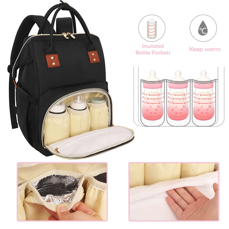 Femuar Diaper Bag Backpack Multifunction Maternity Nappy Baby Bag for Girls & Boys Large Capacity Travel Diaper Bags Dark Black - Image 5