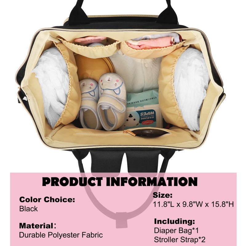 Femuar Diaper Bag Backpack Multifunction Maternity Nappy Baby Bag for Girls & Boys Large Capacity Travel Diaper Bags Dark Black - Image 3