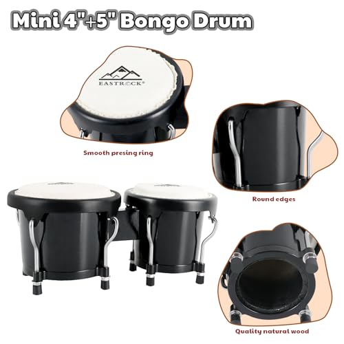 EASTROCK Bongo Drum 4” and 5” Bongos Set for Adults Beginners Professionals Tunable Wood Hand Drum Percussion Instruments With Tuning Wrench (Black) - Image 4