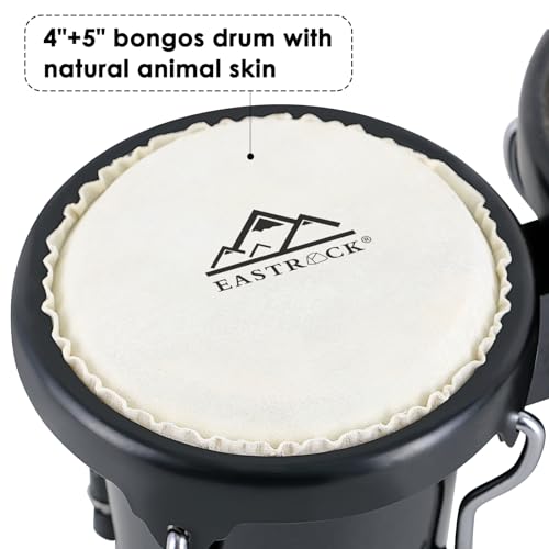 EASTROCK Bongo Drum 4” and 5” Bongos Set for Adults Beginners Professionals Tunable Wood Hand Drum Percussion Instruments With Tuning Wrench (Black) - Image 2