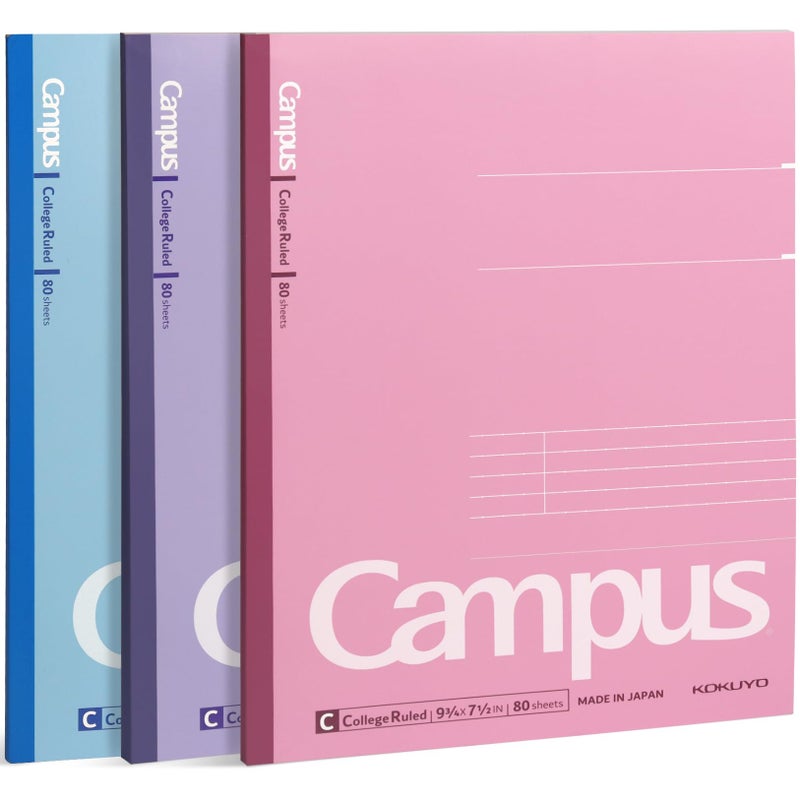 KOKUYO Composition Notebooks, 3 Pack Campus 9-3/4" x 7-1/2" Comp Book with College Ruled, 80 Sheets, Pink Blue Lavender School Lined Notebook Journal for Work Study Note Taking (WSG-NO-308CG1Ã—3) - Image 1