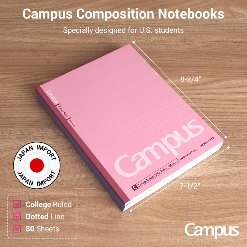 KOKUYO Composition Notebooks, 3 Pack Campus 9-3/4" x 7-1/2" Comp Book with College Ruled, 80 Sheets, Pink Blue Lavender School Lined Notebook Journal for Work Study Note Taking (WSG-NO-308CG1Ã—3) - Image 2