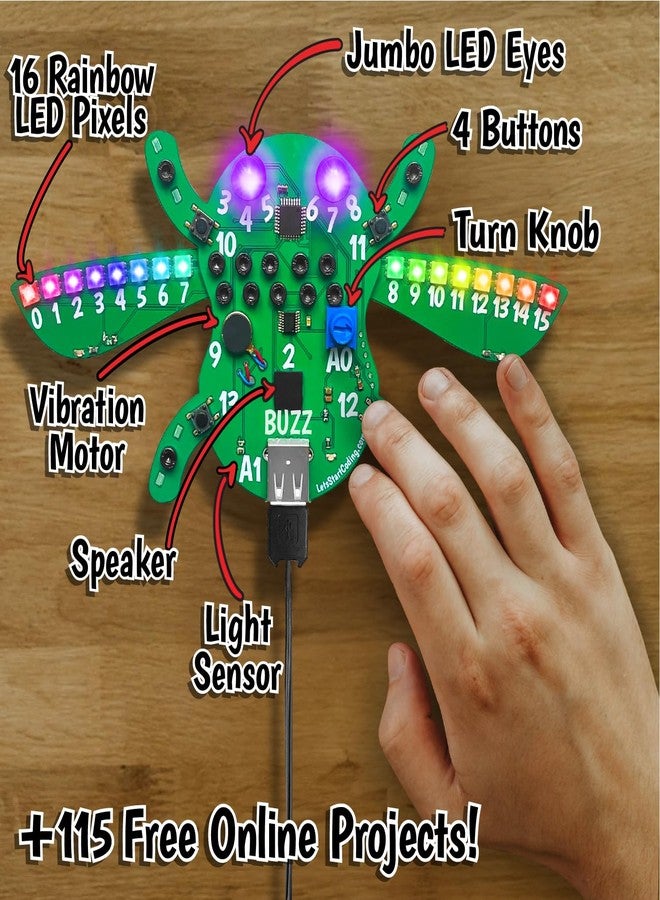 Let's Start Coding Buzz The Code Bug - Coding & STEM Toy for Kids 8-12+ from Let's Start Coding - Designed in The USA - Great Gift for 2026 - Kids Code Buzz's Features and Interactions While Learning C++ - Image 4