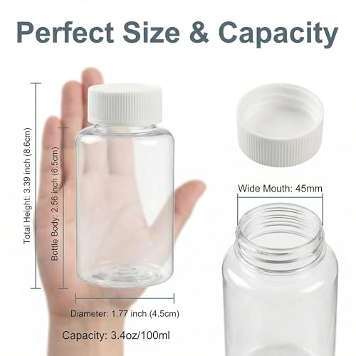 vipolish 12 PCS 100 ML 33 OZ Plastic Clear Bottles Empty Container with White Screw Cap Solid Powder Case Refillable Storage Holder Sample Jar for Dispense Different Items - Image 3