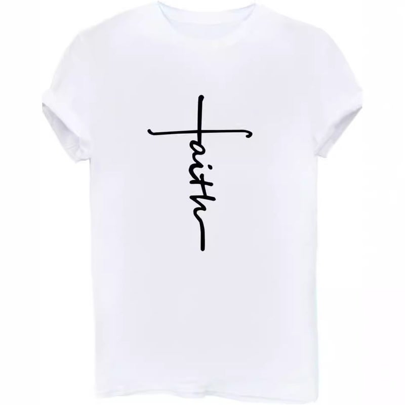 Pure Cotton Size Letter Line Pattern Printed T-Shirt Women'S Short Sleeve Summer Round Neck - Image 3