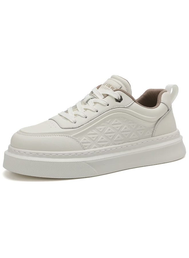 Sky View SKY VIEW Men's Fashion Shoes Ultrafine Fiber Vamp Casual Shoes For Men Non Slip Lace Up Chunky Sneakers Cushioned And Lightweight Low Top Walking Shoes White-02  - Image 1