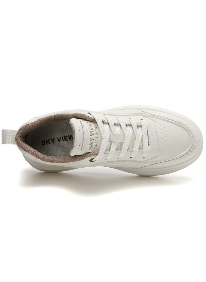Sky View SKY VIEW Men's Fashion Shoes Ultrafine Fiber Vamp Casual Shoes For Men Non Slip Lace Up Chunky Sneakers Cushioned And Lightweight Low Top Walking Shoes White-02  - Image 5