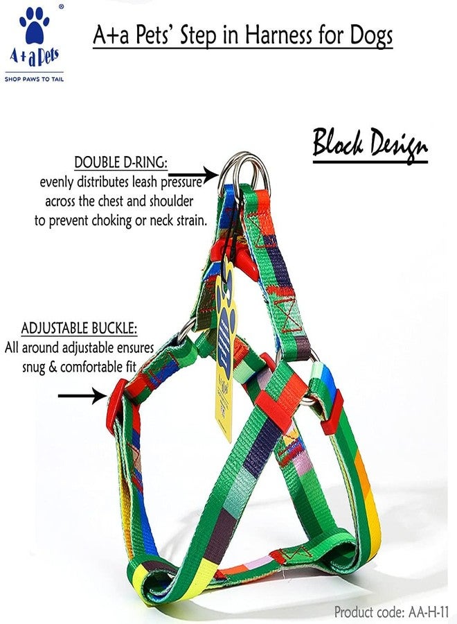 A+a Pets' Step in Harness for Dogs Cats Puppies in Soft Nylon Waterproof Material (Block Design, Medium, Red/Green) - Image 2